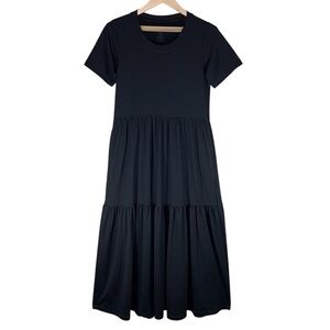 Woolx Lucia Black Tiered Ruffle Midi Dress All Season Merino Wool Size S